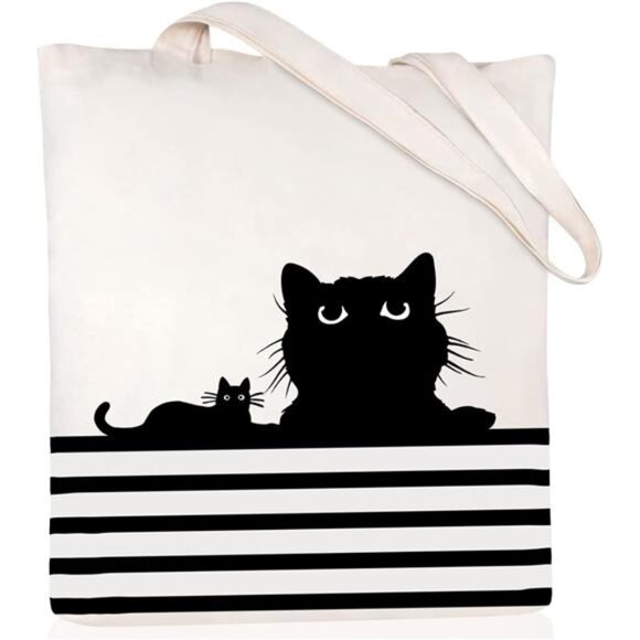 Handbags - Canvas Tote Bag for Women Aesthetic Cute Cat Shopping Grocery Reusable Bag